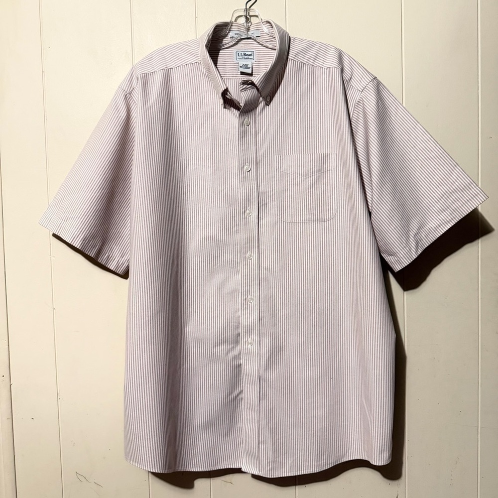 L.L Bean Striped Wrinkle Resistant Buttondown Shortsleeve Shirt Men Size 18-Reg